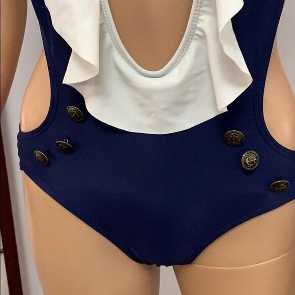 SWIMSUIT ONE PIECE BLUE &‎ WHITE SIZE S - Picture 3 of 4